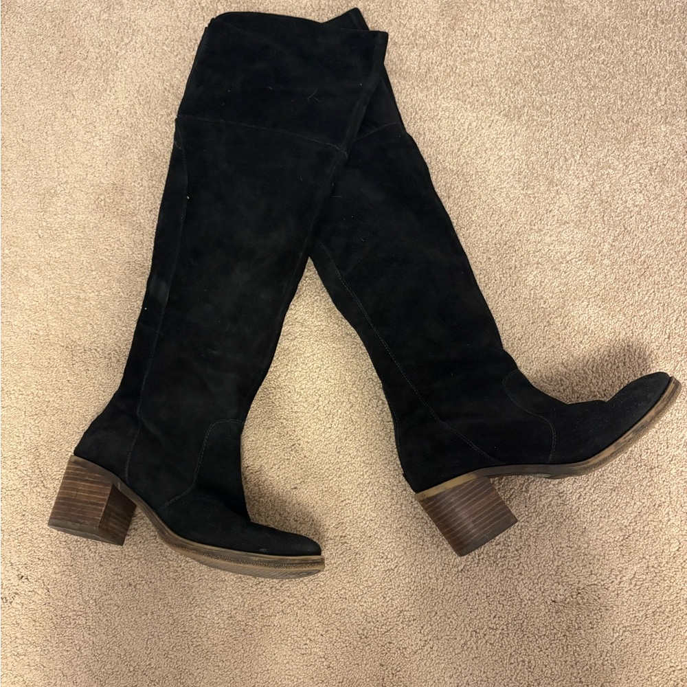Lucky Brand Black Suede Heeled Boots